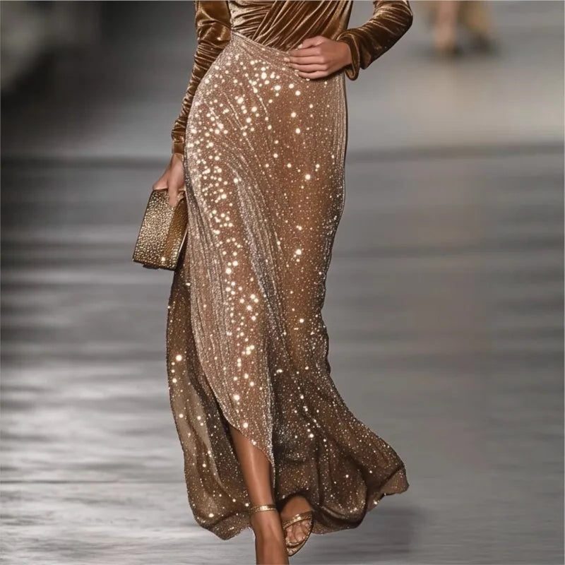 Maxi Sequin Wrap Dress with Long Sleeves for Women - View 3