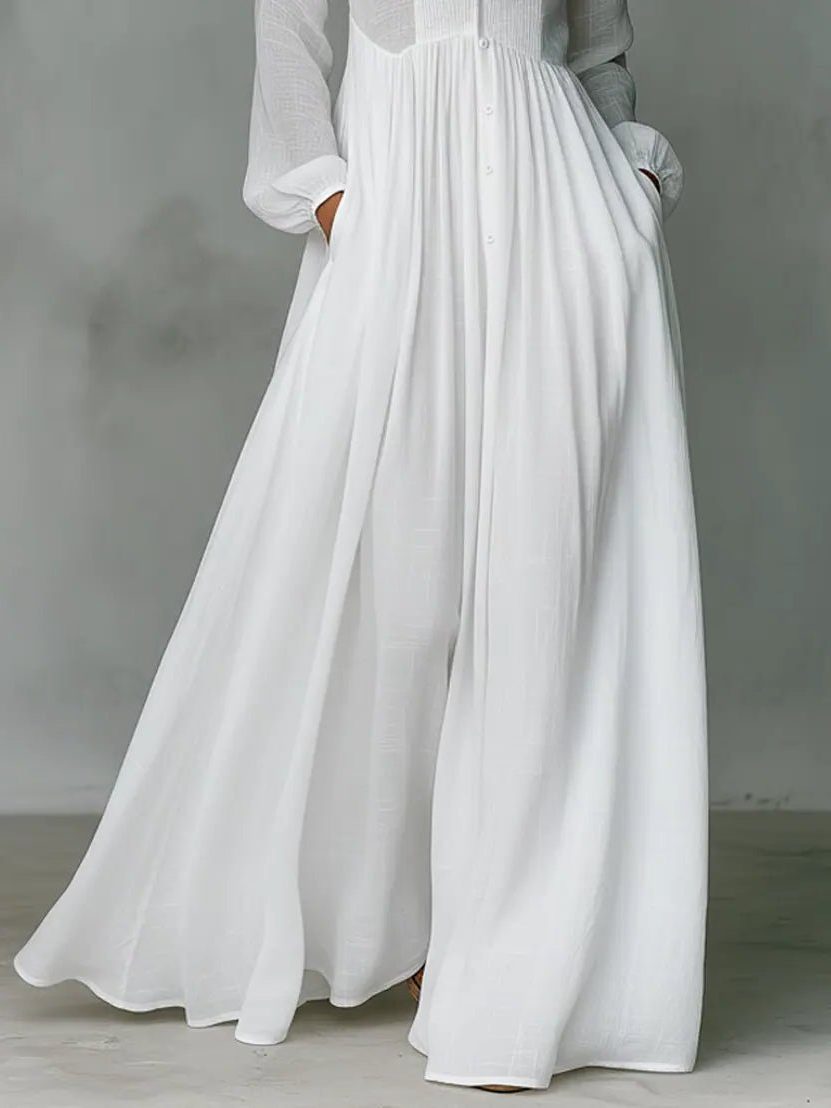 Maxi Shirt Dress with Stand Collar and Linen Blend for Women - View 6