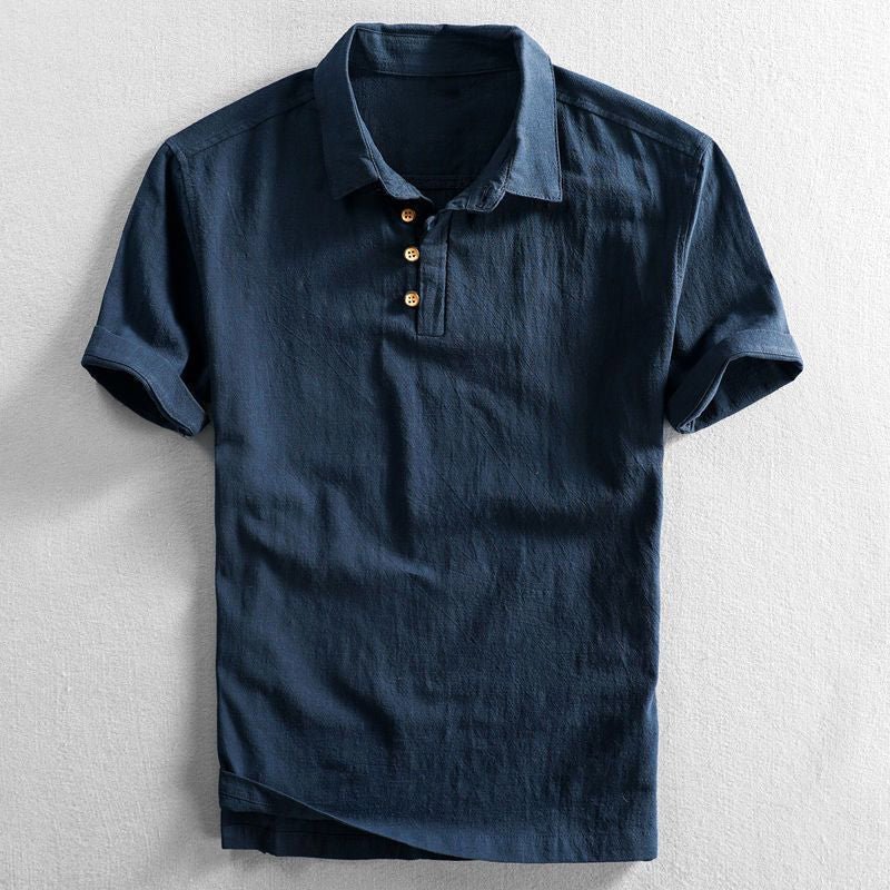 Linen Short Sleeve Polo Shirt for Men