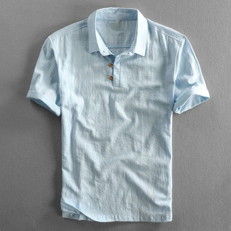 Linen Short Sleeve Polo Shirt for Men