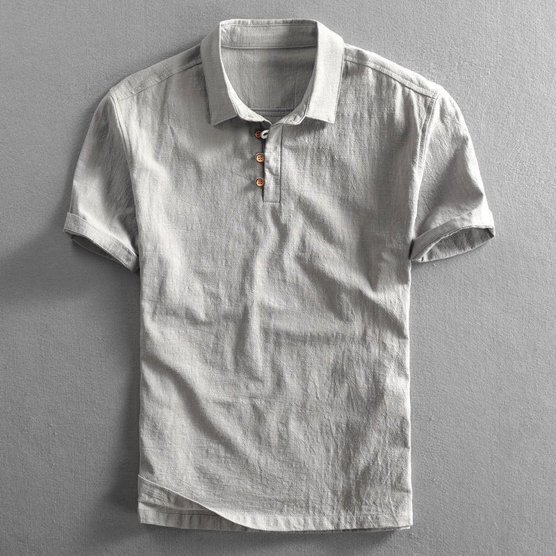 Linen Short Sleeve Polo Shirt for Men