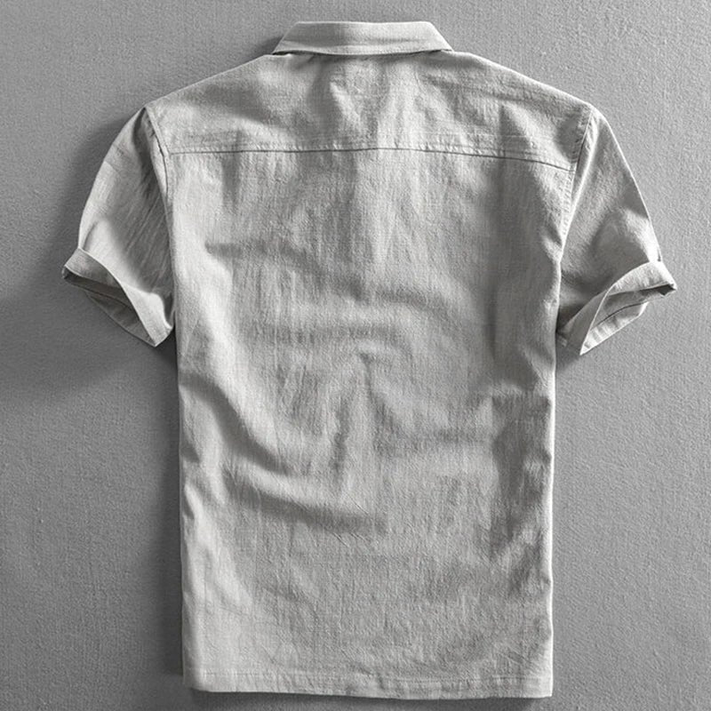 Linen Short Sleeve Polo Shirt for Men