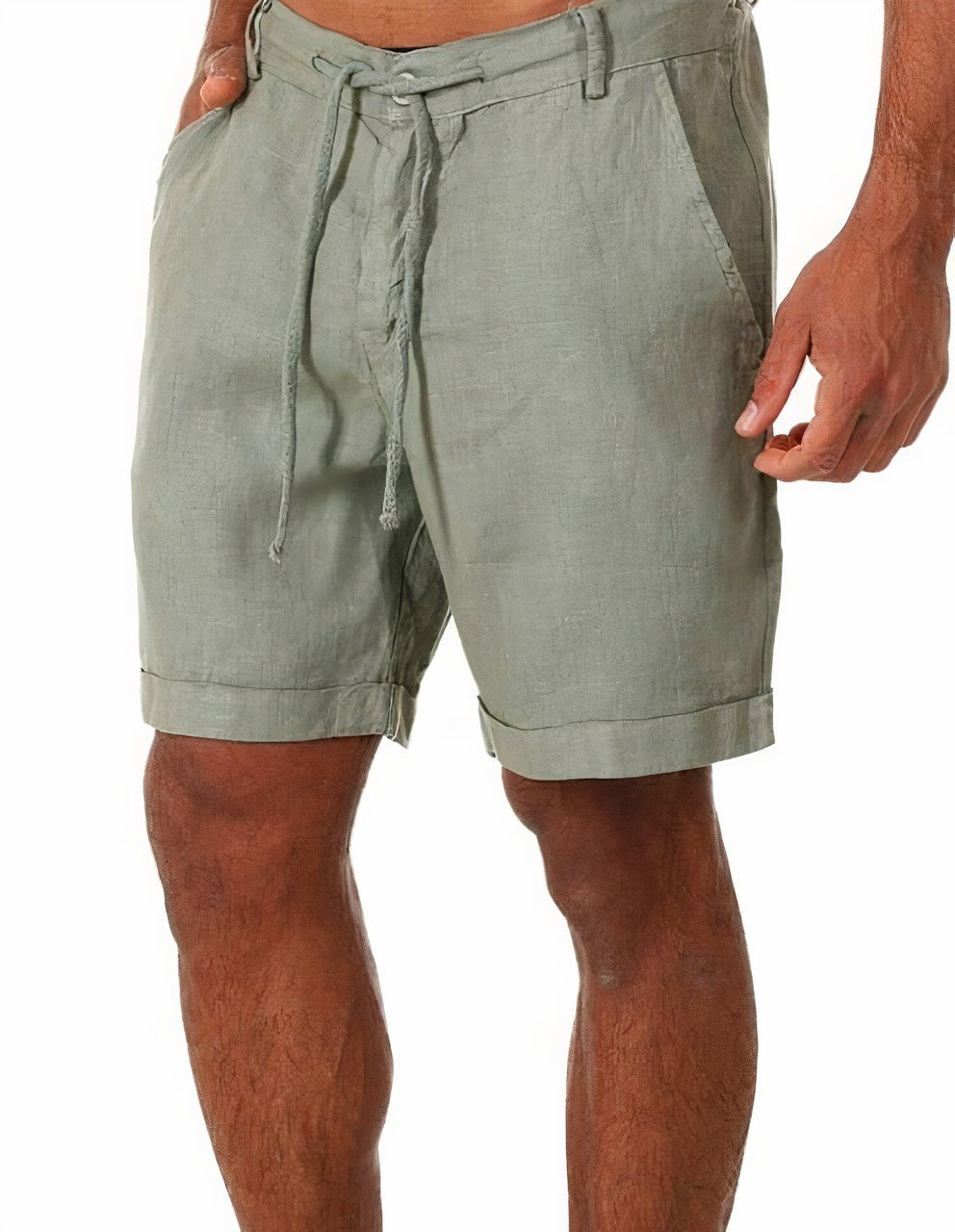 Linen Cuffed Drawstring Shorts for Men