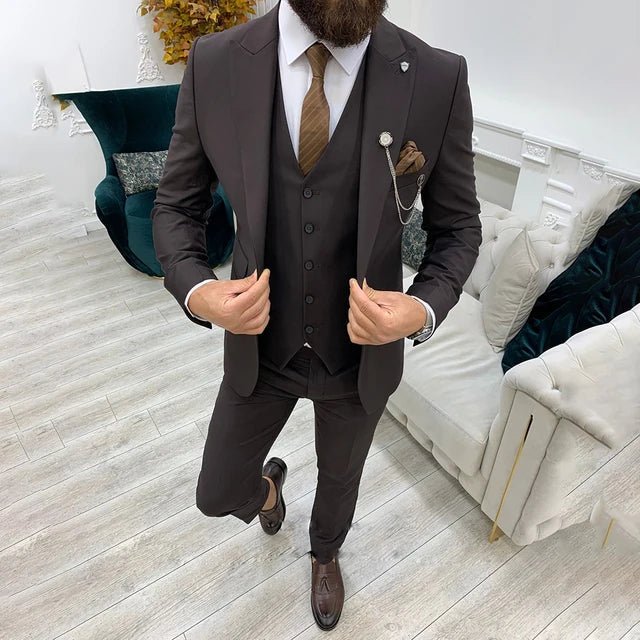 Notch Lapel Single-Breasted Three-Piece Suit for Men