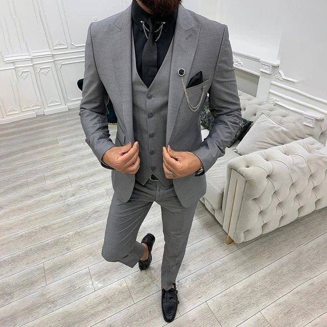 Notch Lapel Single-Breasted Three-Piece Suit for Men