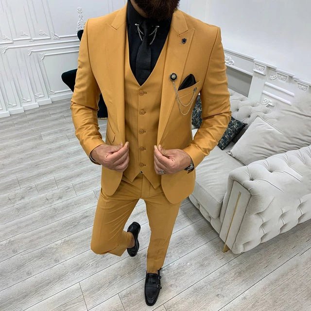 Notch Lapel Single-Breasted Three-Piece Suit for Men