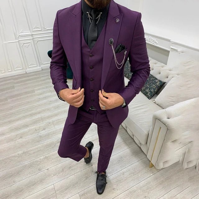 Notch Lapel Single-Breasted Three-Piece Suit for Men