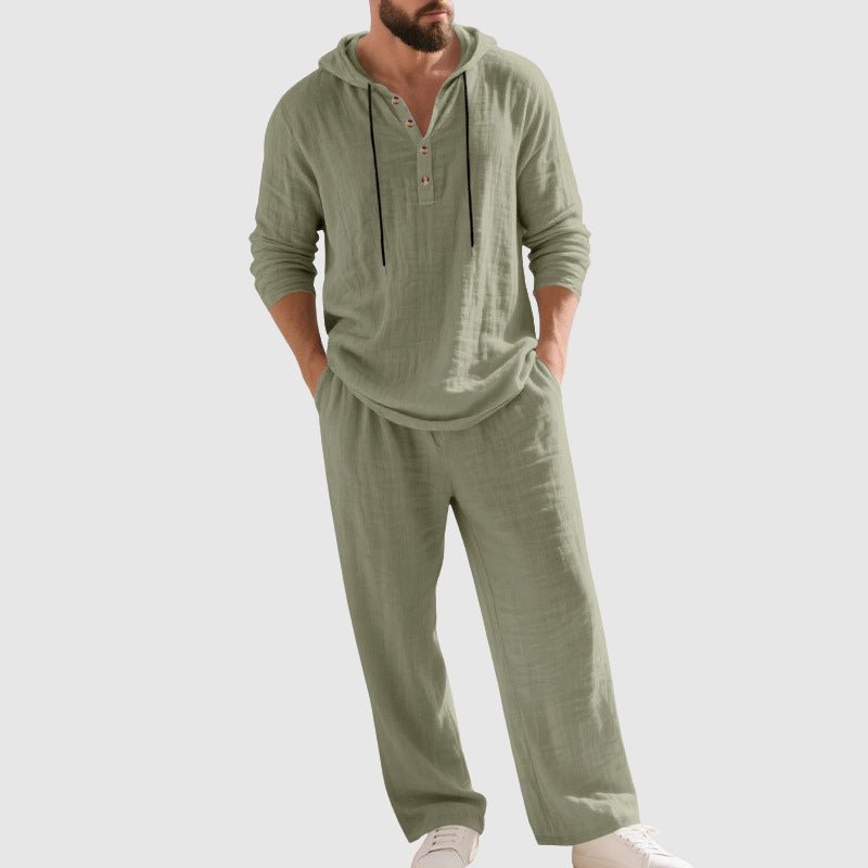 Relaxed Fit Hooded Linen Set for Men
