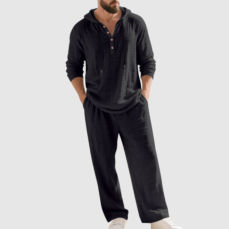 Relaxed Fit Hooded Linen Set for Men