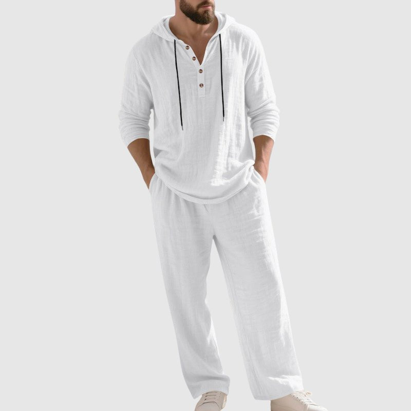 Relaxed Fit Hooded Linen Set for Men
