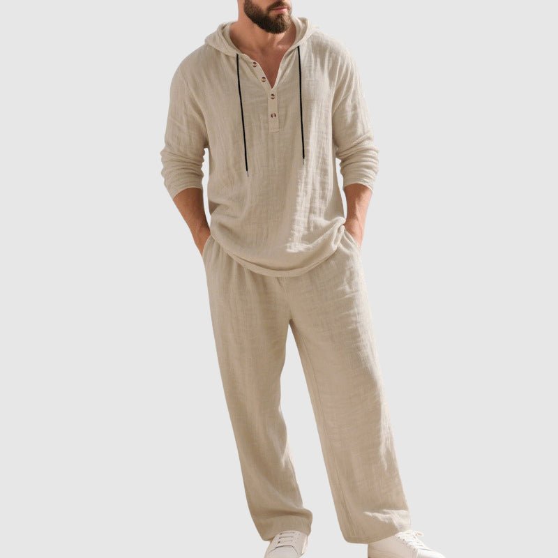 Relaxed Fit Hooded Linen Set for Men