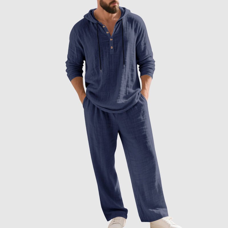 Relaxed Fit Hooded Linen Set for Men