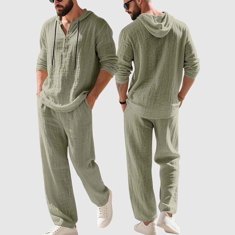 Relaxed Fit Hooded Linen Set for Men