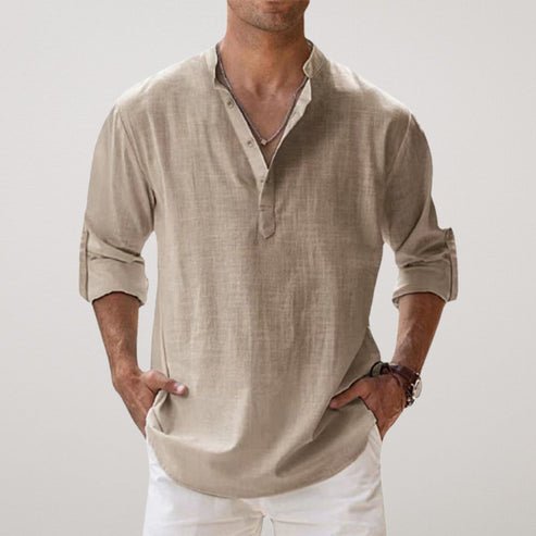 Relaxed Fit Linen Long Sleeve Shirt for Men