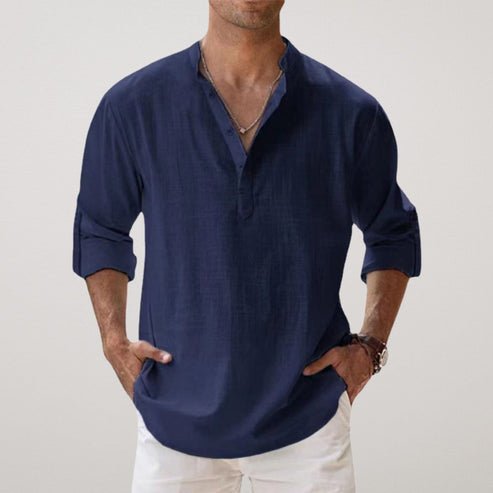 Relaxed Fit Linen Long Sleeve Shirt for Men