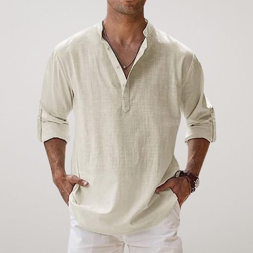 Relaxed Fit Linen Long Sleeve Shirt for Men