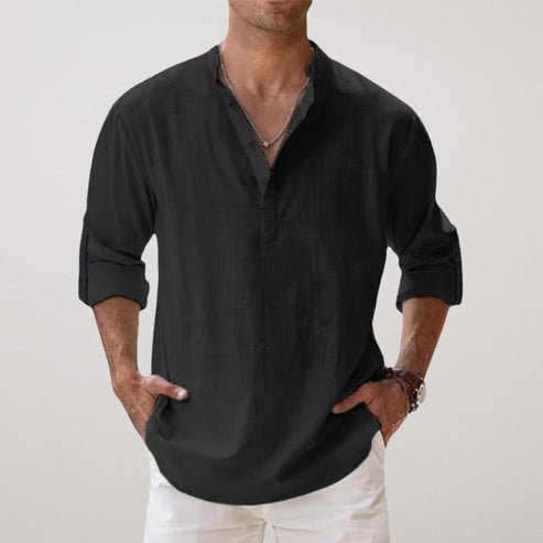 Relaxed Fit Linen Long Sleeve Shirt for Men