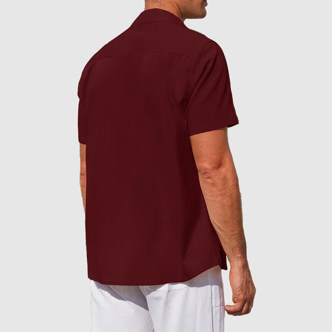 Short-Sleeve Textured Linen Button-Front Shirt for Men