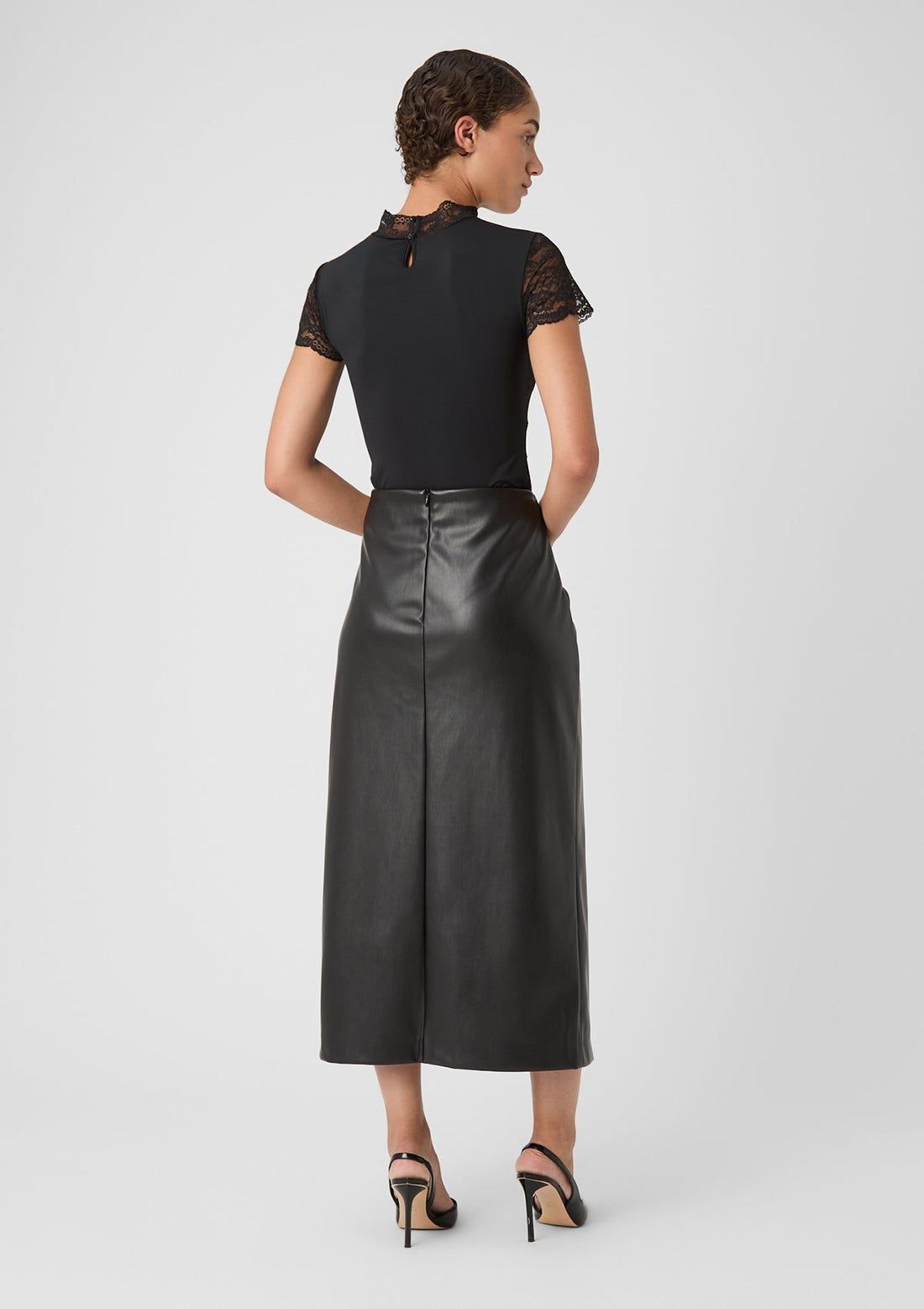 Midi Leather Skirt with Front Slit for Women