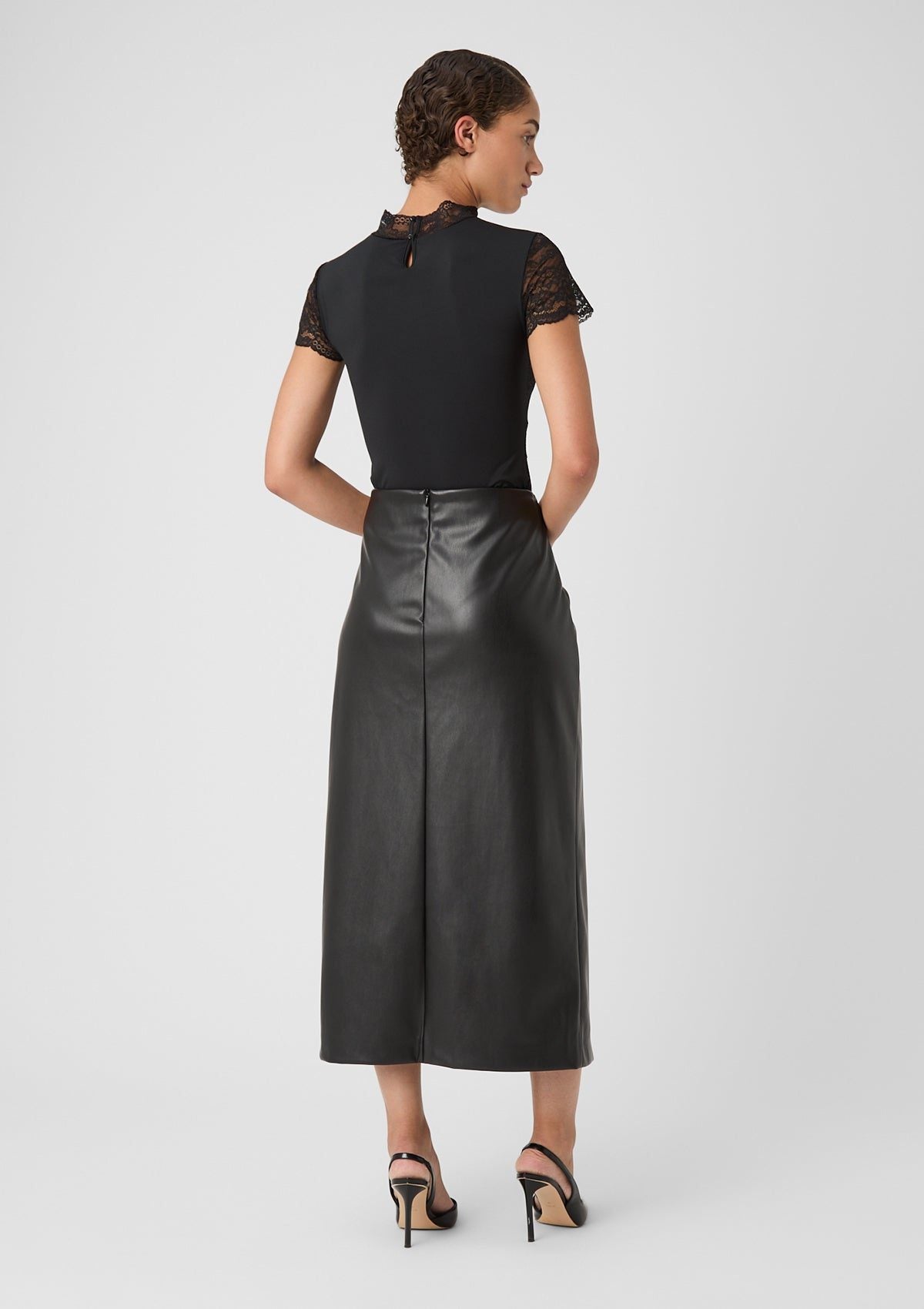 Midi Leather Skirt with Front Slit for Women - View 2