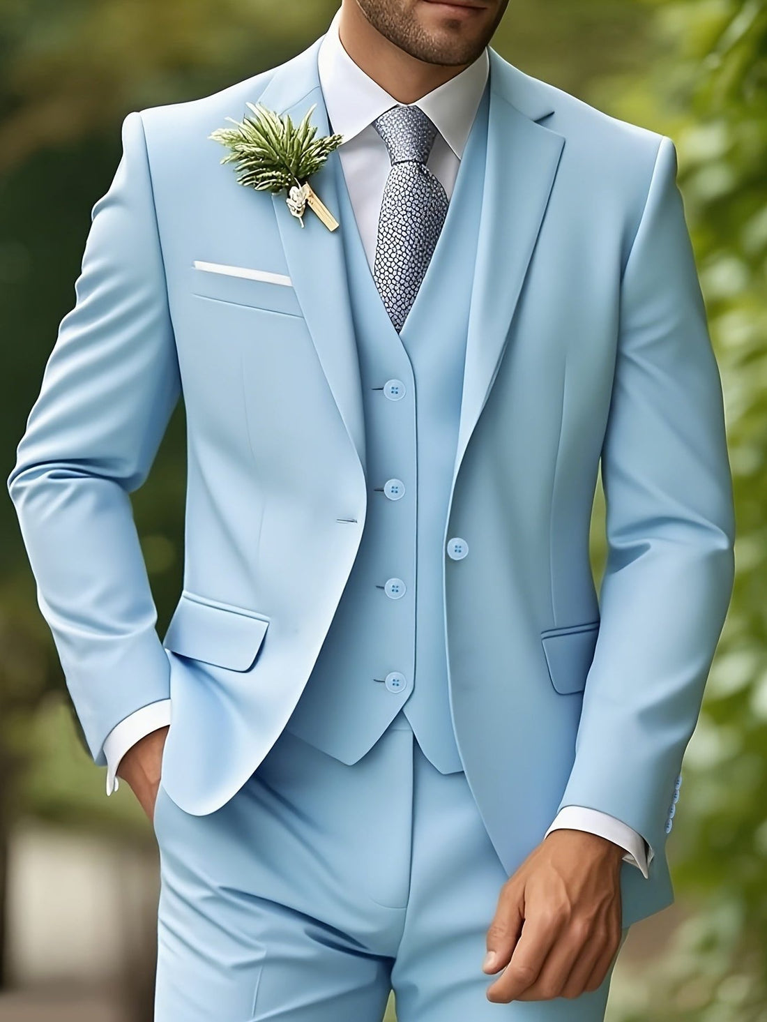 Notch Lapel Single-Breasted Three-Piece Suit for Men