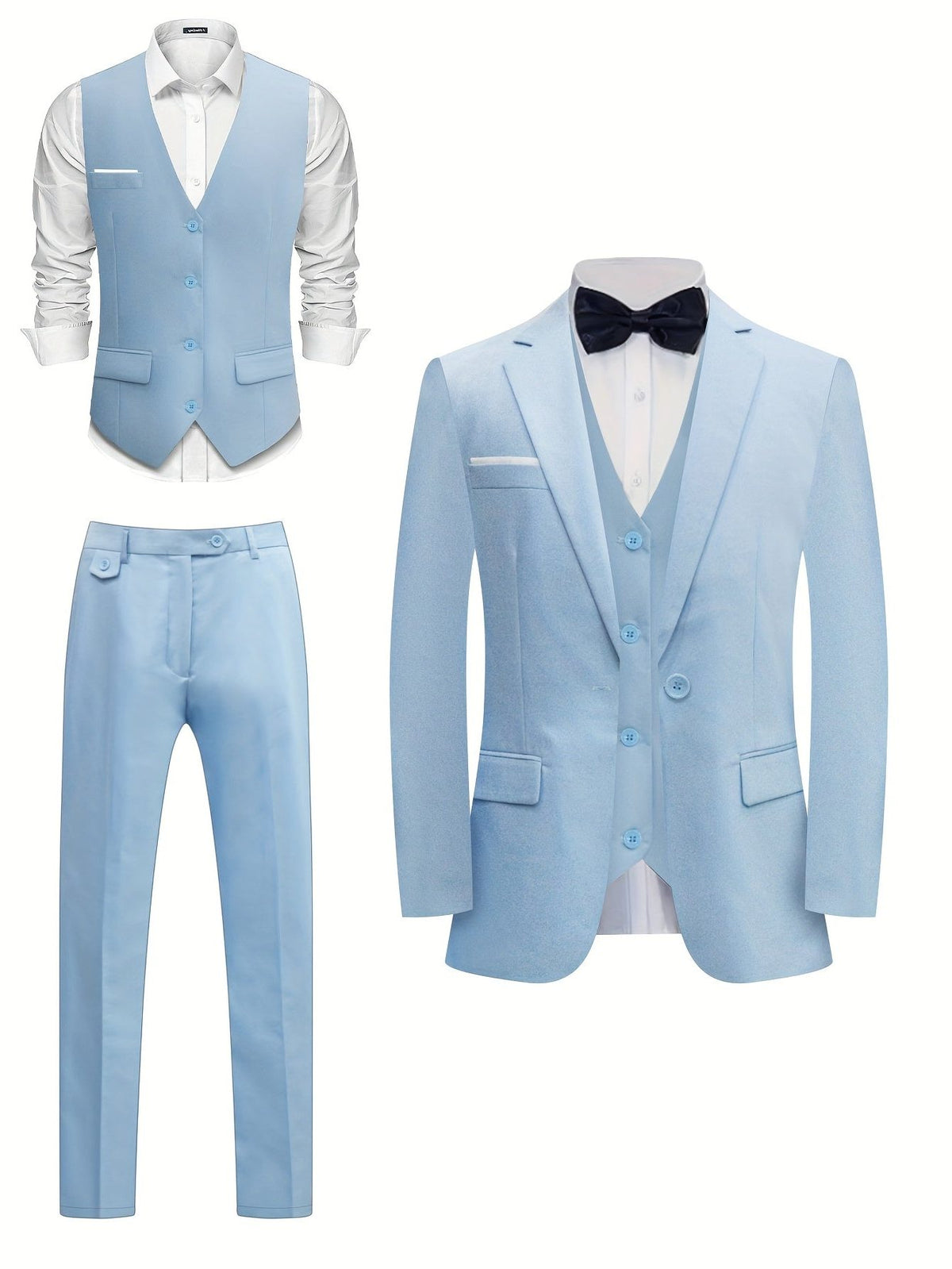 Notch Lapel Single-Breasted Three-Piece Suit for Men - View 5