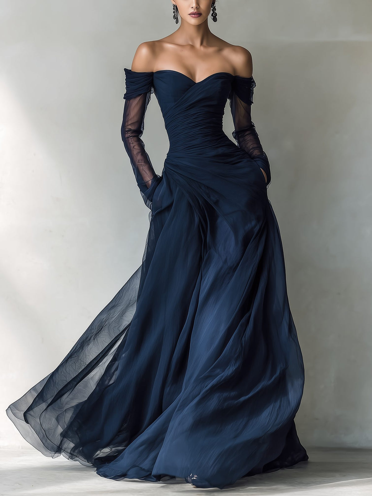 Off-Shoulder Maxi Dress with Long Sleeves for Women