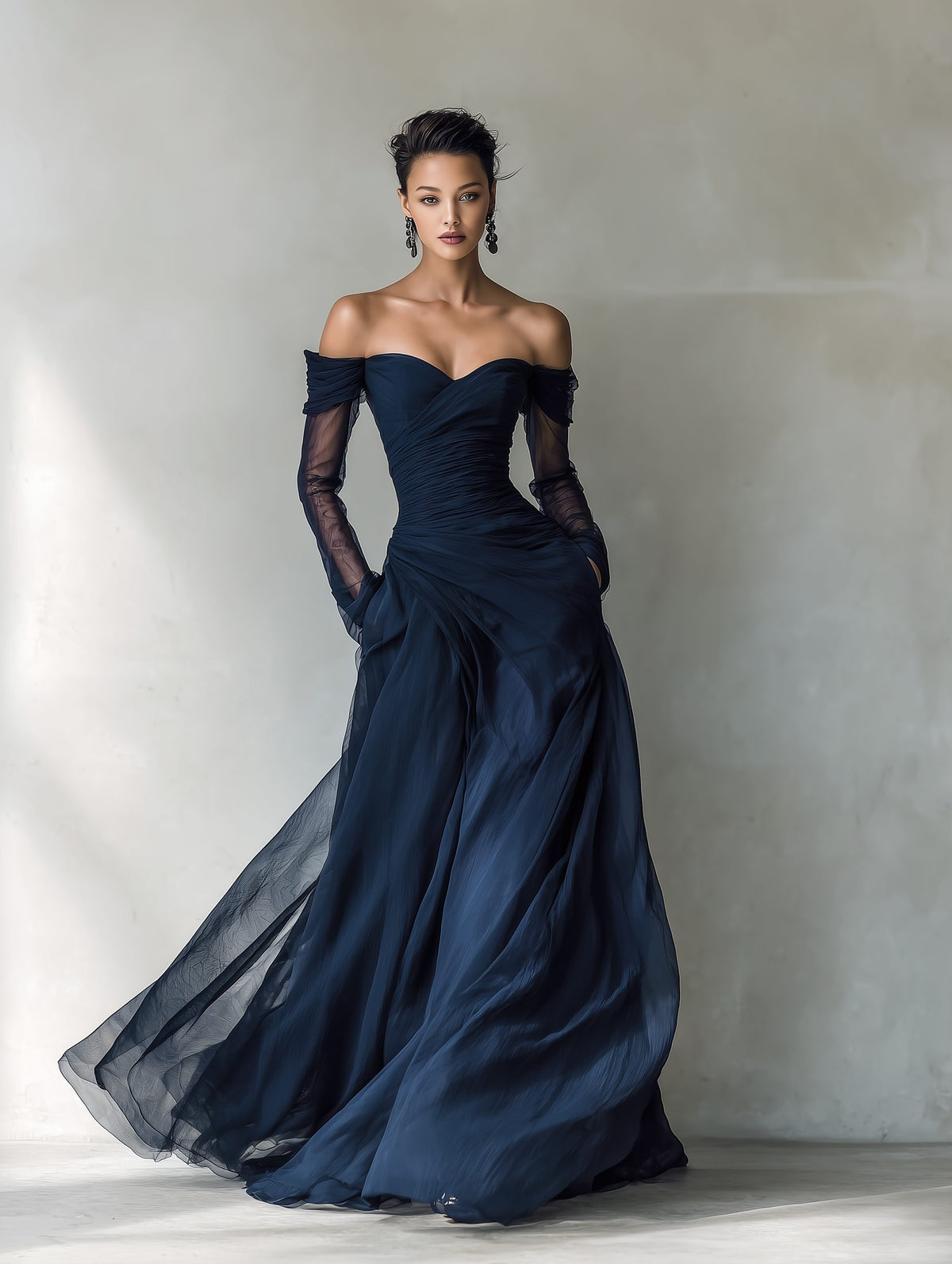 Off-Shoulder Maxi Dress with Long Sleeves for Women - View 3