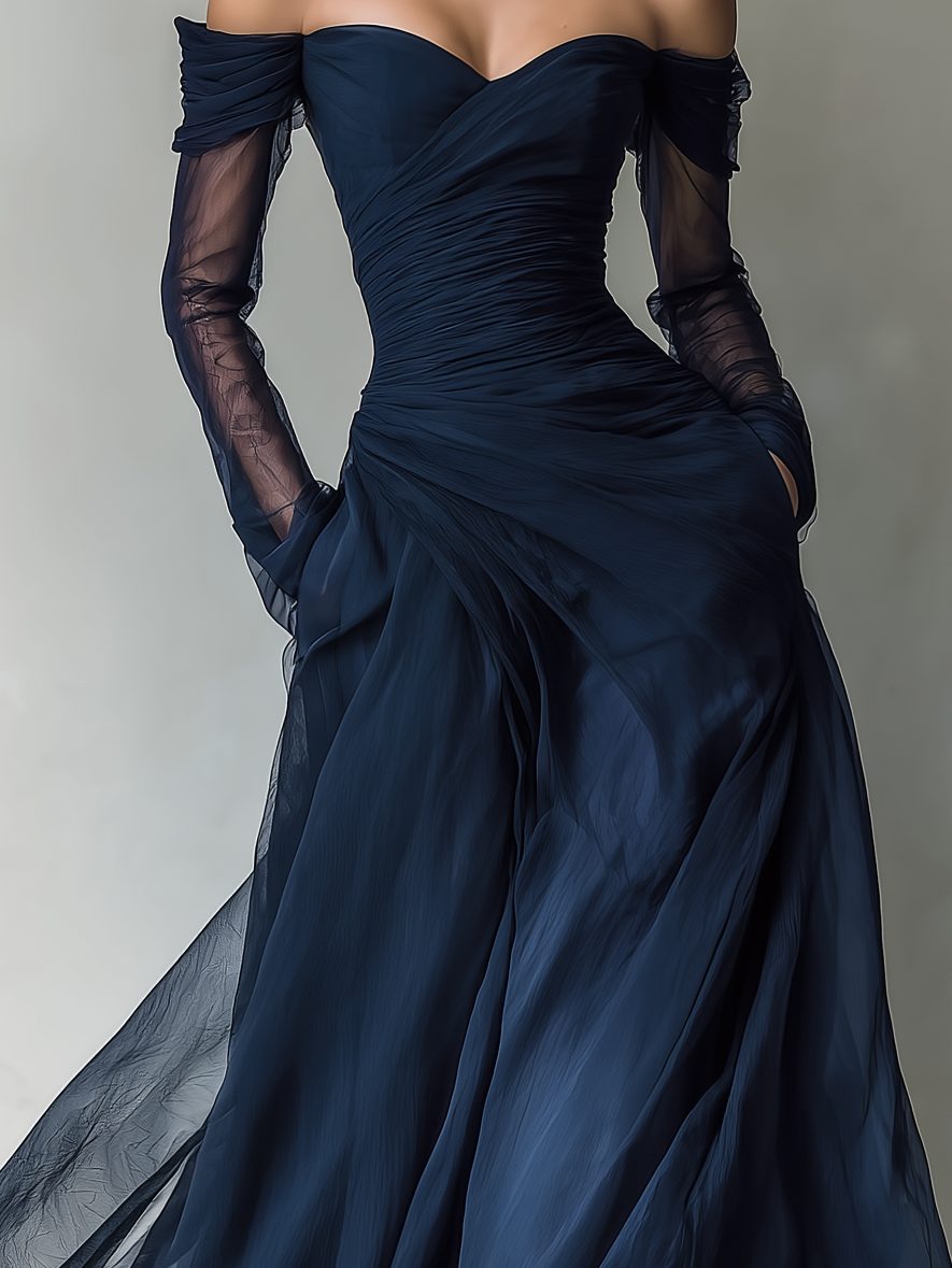 Off-Shoulder Maxi Dress with Long Sleeves for Women - View 4
