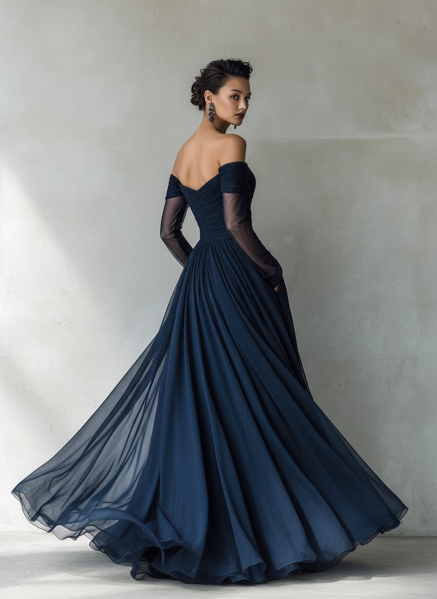 Off-Shoulder Maxi Dress with Long Sleeves for Women - View 5