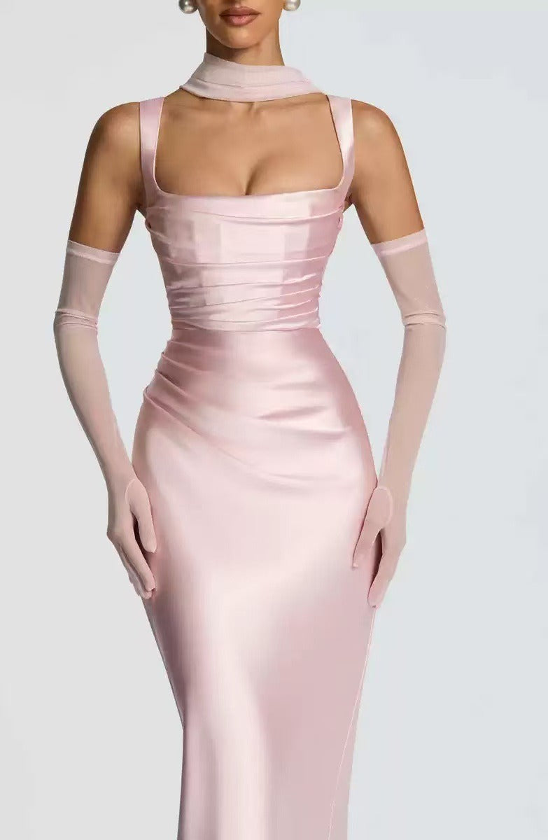 Square Neck Maxi Evening Dress for Women