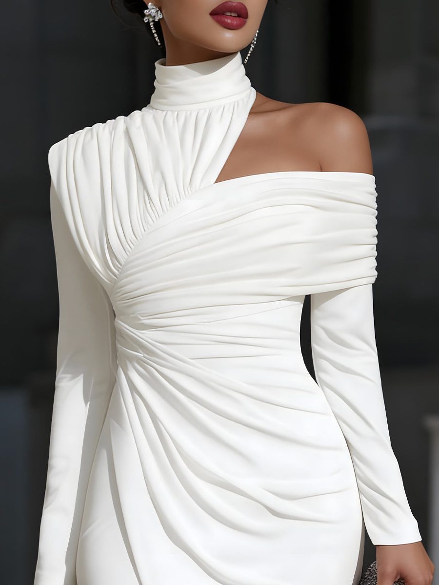 One-Shoulder Draped Midi Dress for Women