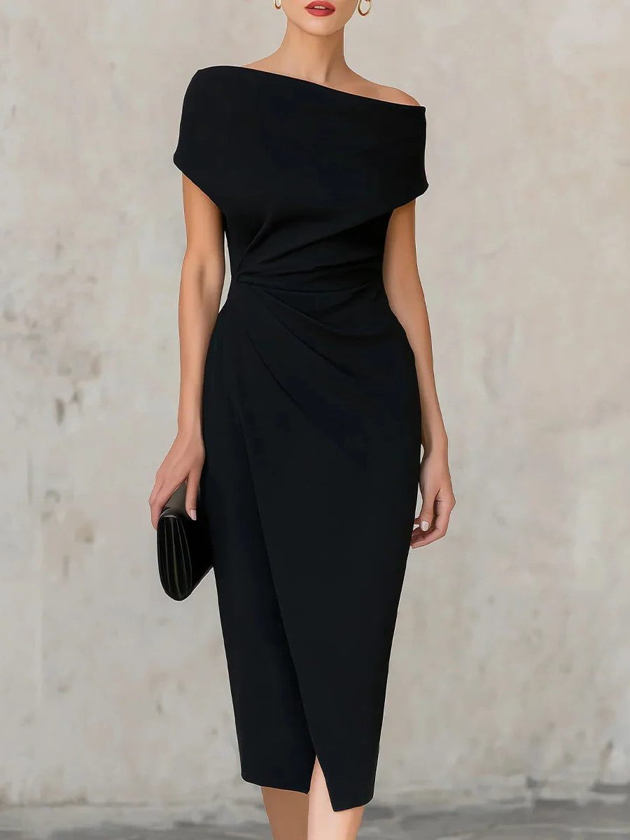 One Shoulder Ruched Midi Dress for Women
