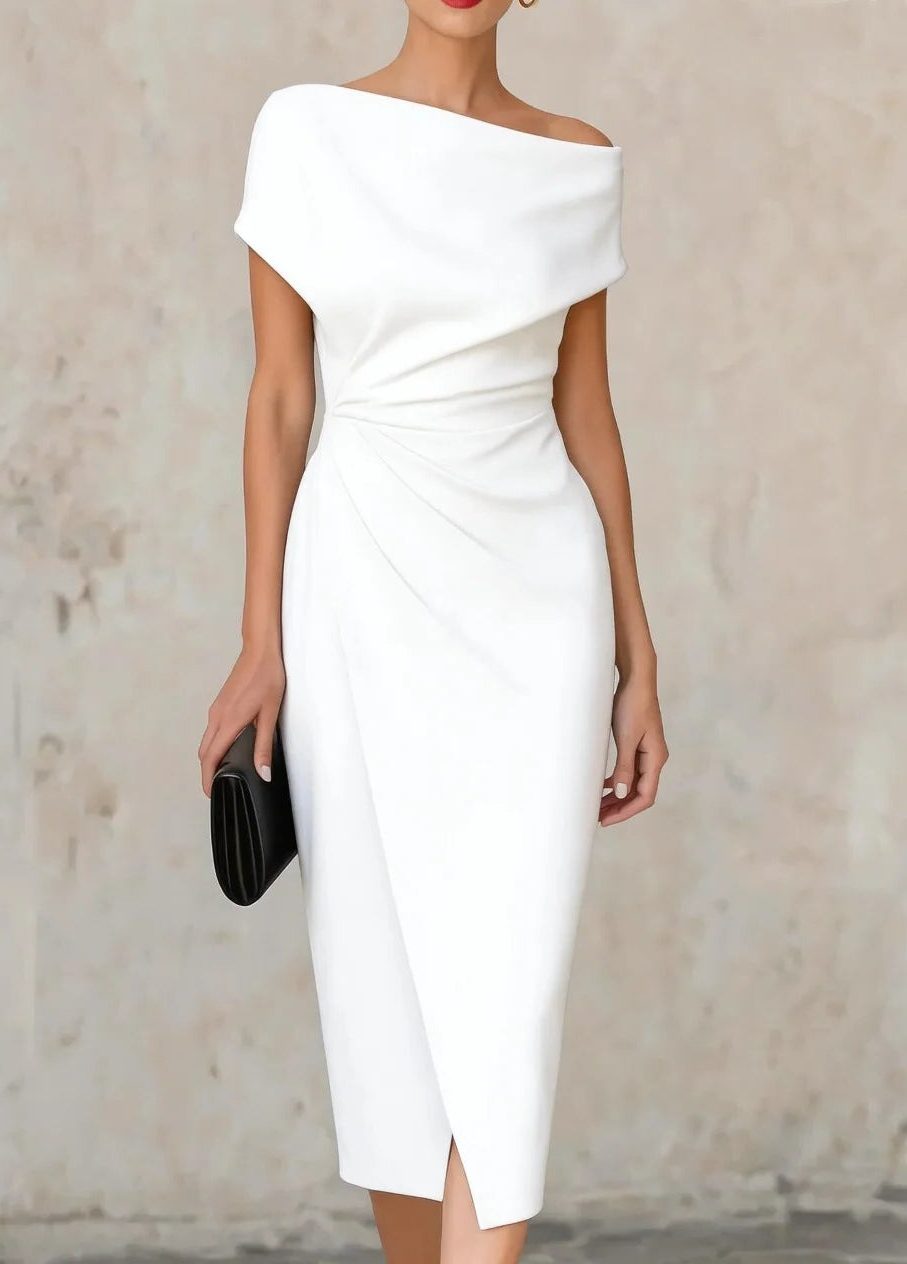 One Shoulder Ruched Midi Dress for Women
