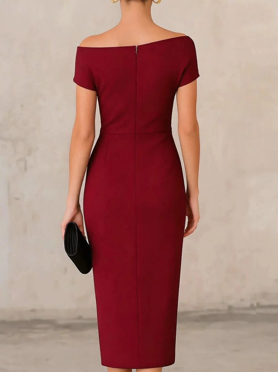 One Shoulder Ruched Midi Dress for Women - View 5
