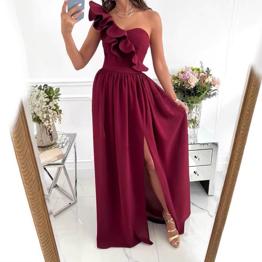 One-Shoulder Ruffle Maxi Dress for Women
