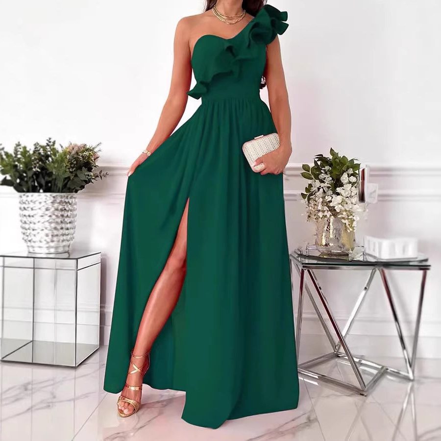 One-Shoulder Ruffle Maxi Dress for Women - View 3