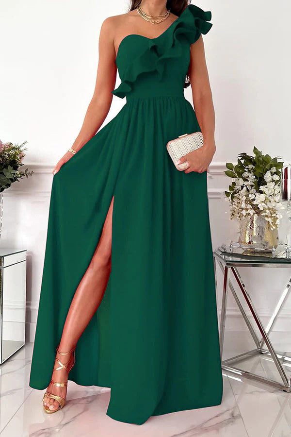 One-Shoulder Ruffle Maxi Dress for Women - Grün