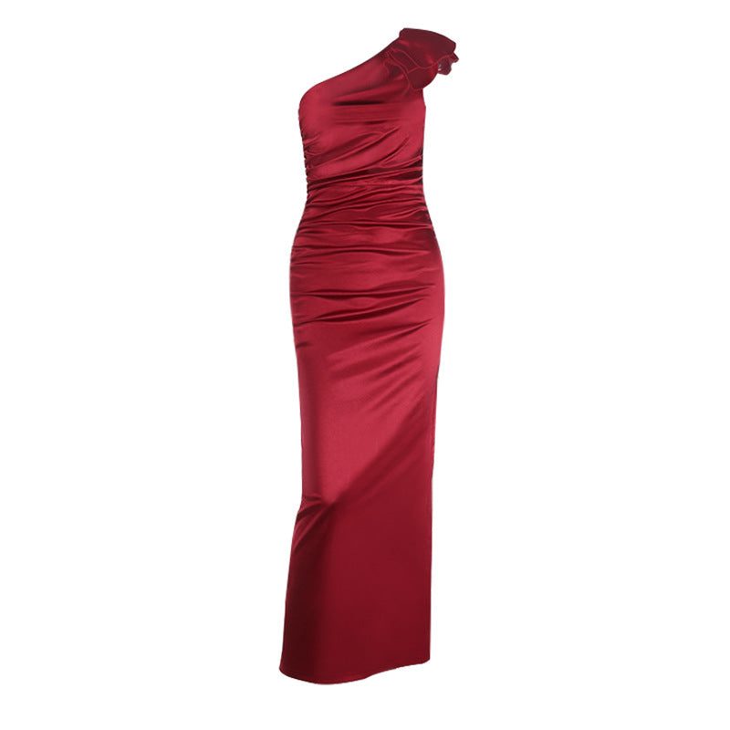 One-Shoulder Ruffle Maxi Wedding Guest Dress for Women - View 5