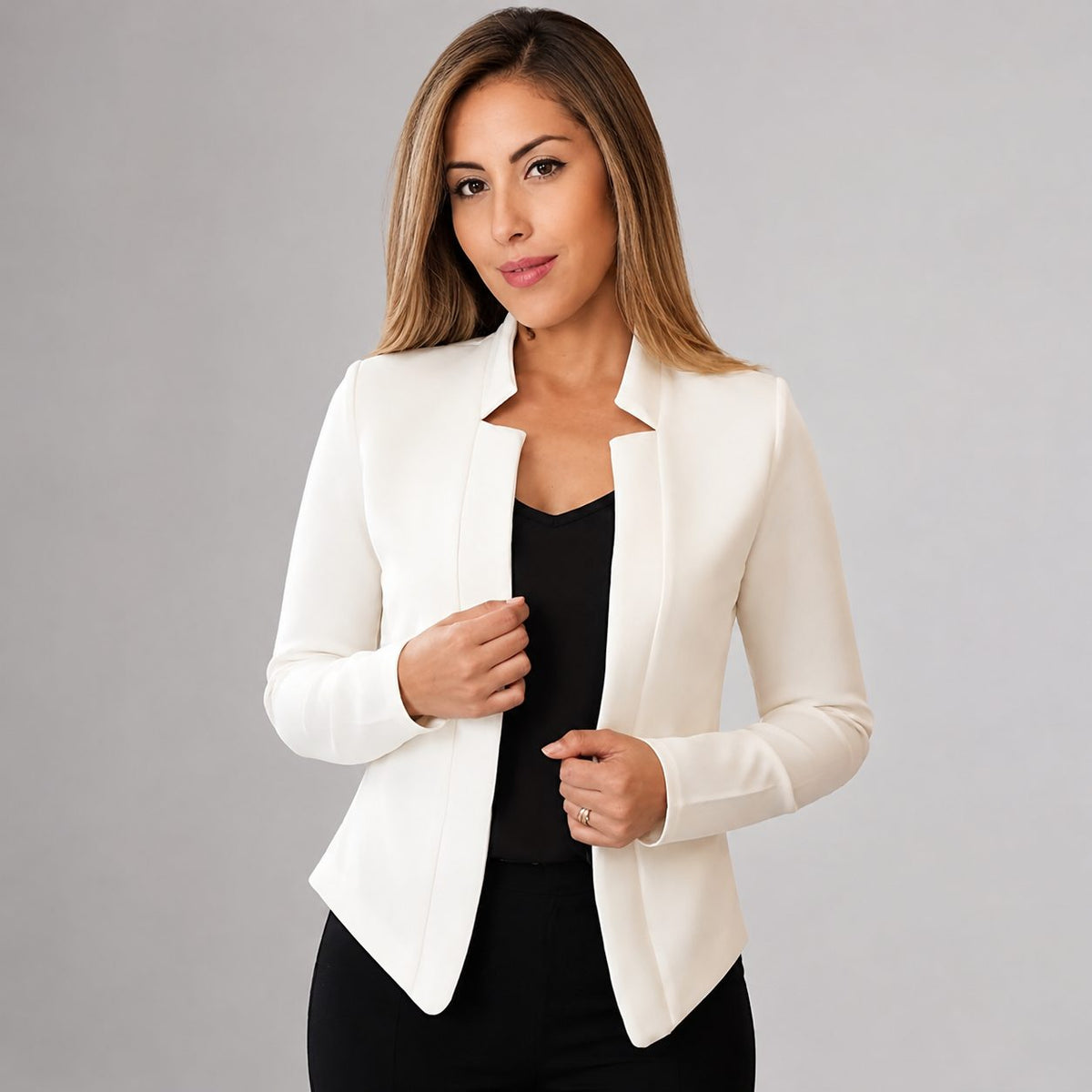 Open Front Longline Blazer for Women - White