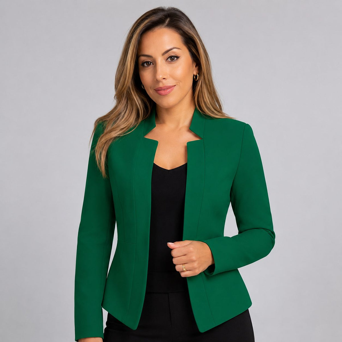 Open Front Longline Blazer for Women - Green
