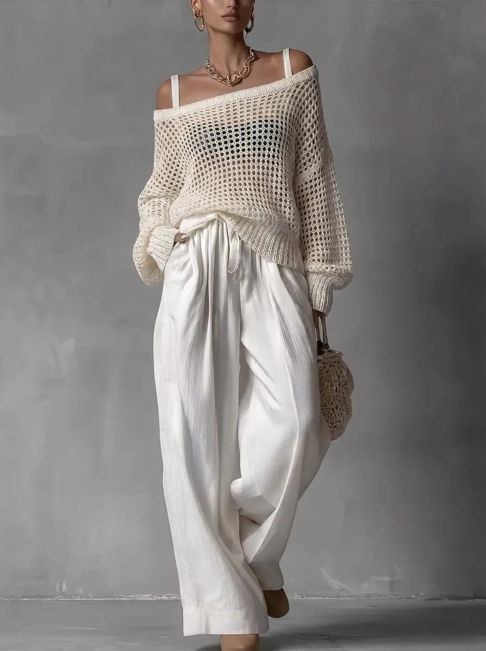 Open Shoulder Knit Two-Piece Set for Women