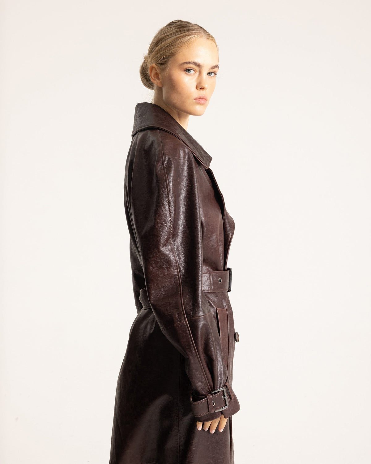 Oversized Belted Leather Trench Coat for Women