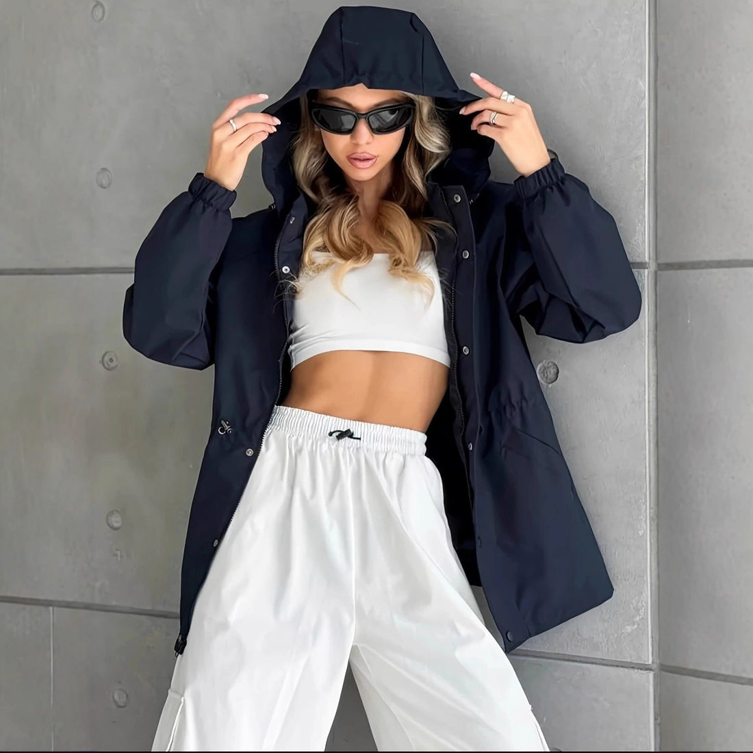 Oversized Button-Down Raincoat for Women