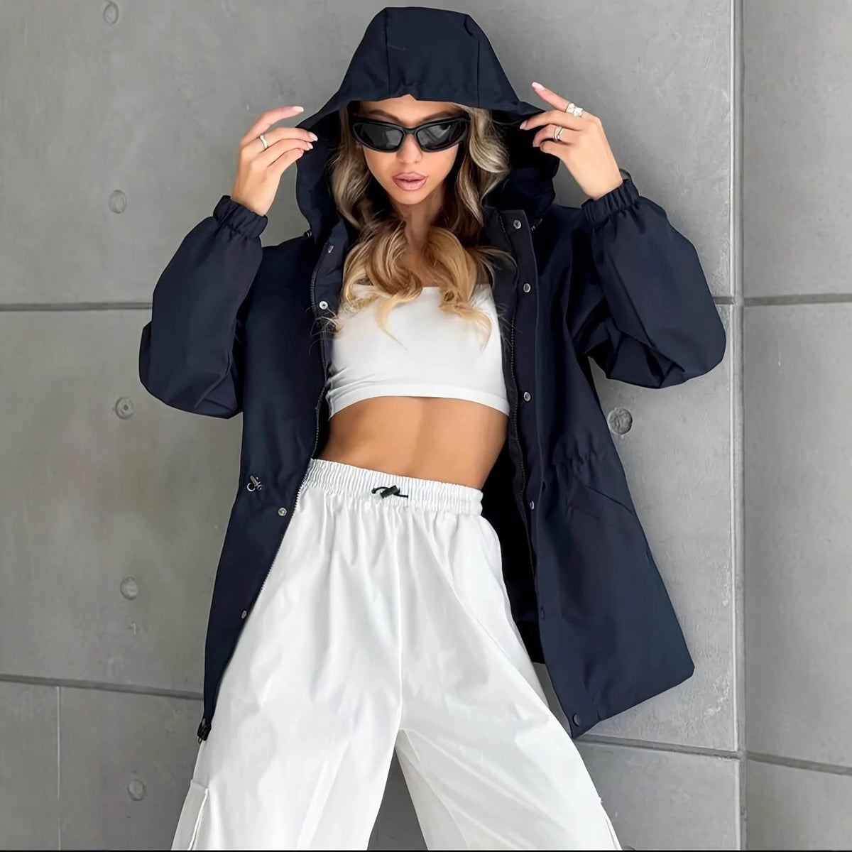 Oversized Button-Down Raincoat for Women - View 2