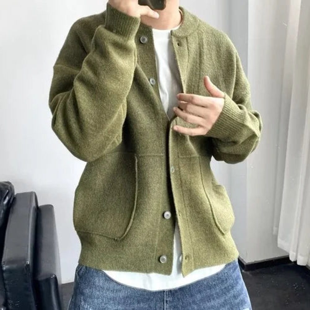 Oversized Button-Up Knit Cardigan for Men