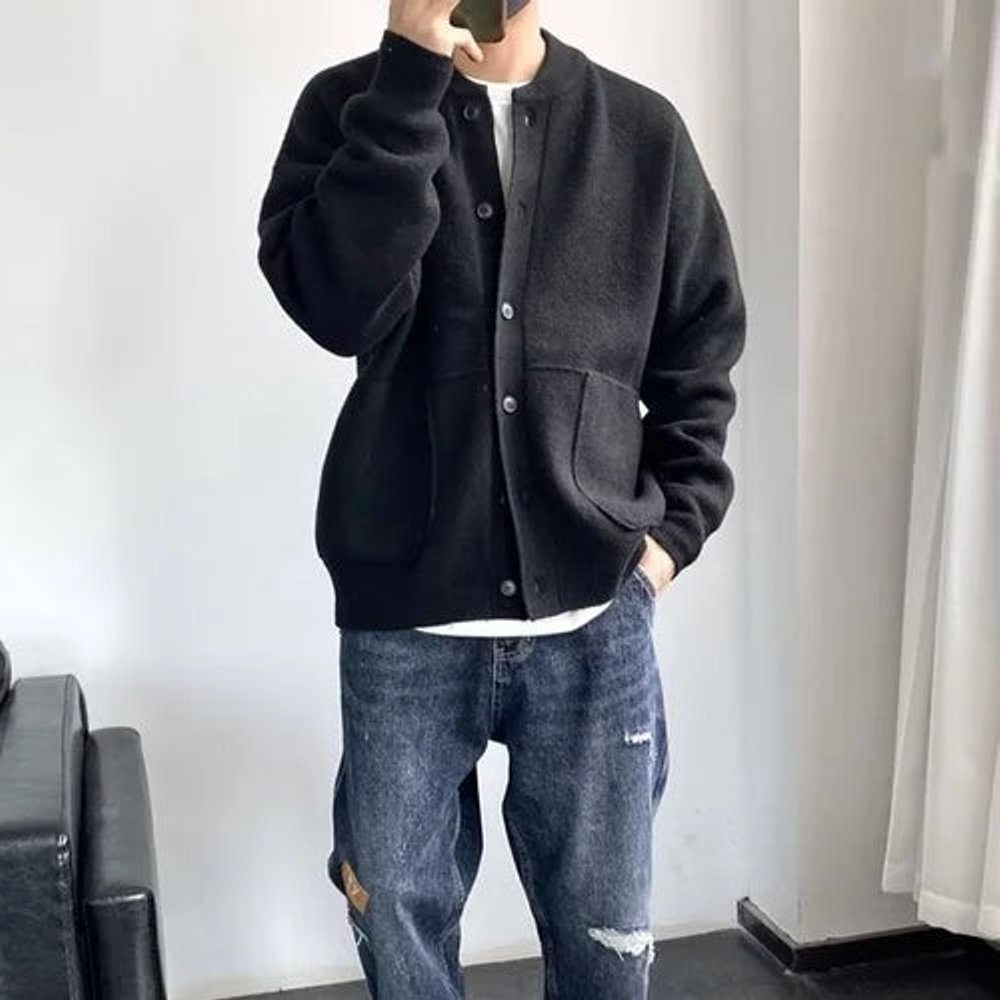 Oversized Button-Up Knit Cardigan for Men - View 5