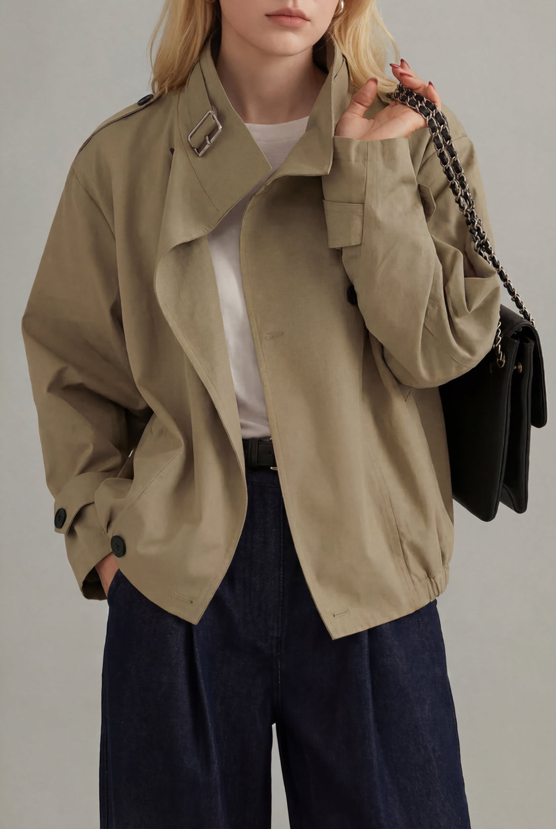 Oversized Cropped Trench Coat for Women