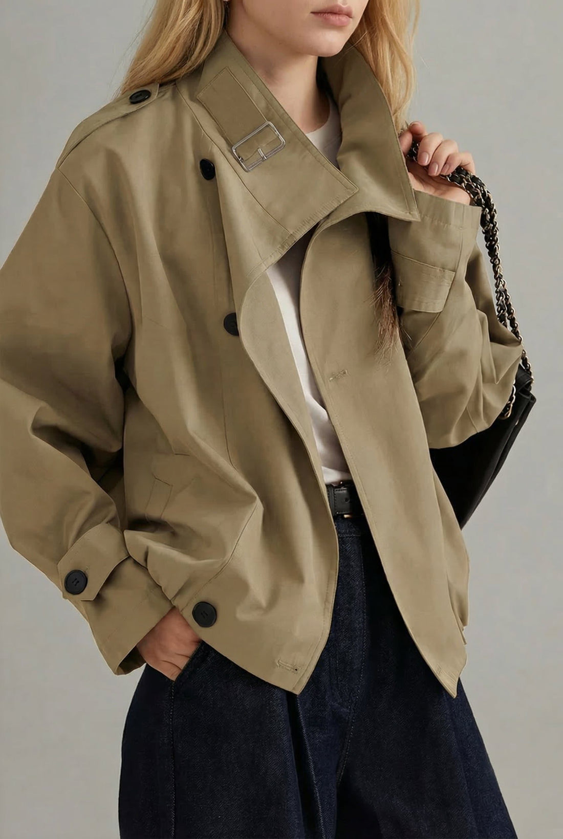 Oversized Cropped Trench Coat for Women