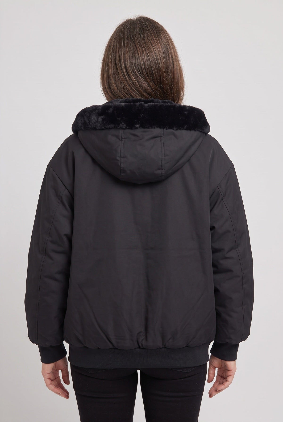 Oversized Hooded Puffer Jacket with Faux Fur Trim for Women - View 2